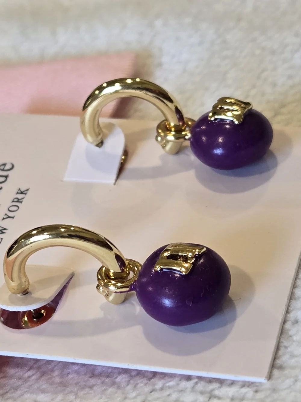 M&M x kate spade NWOT Purple and Gold M&M Drop Earrings with Dust Bag